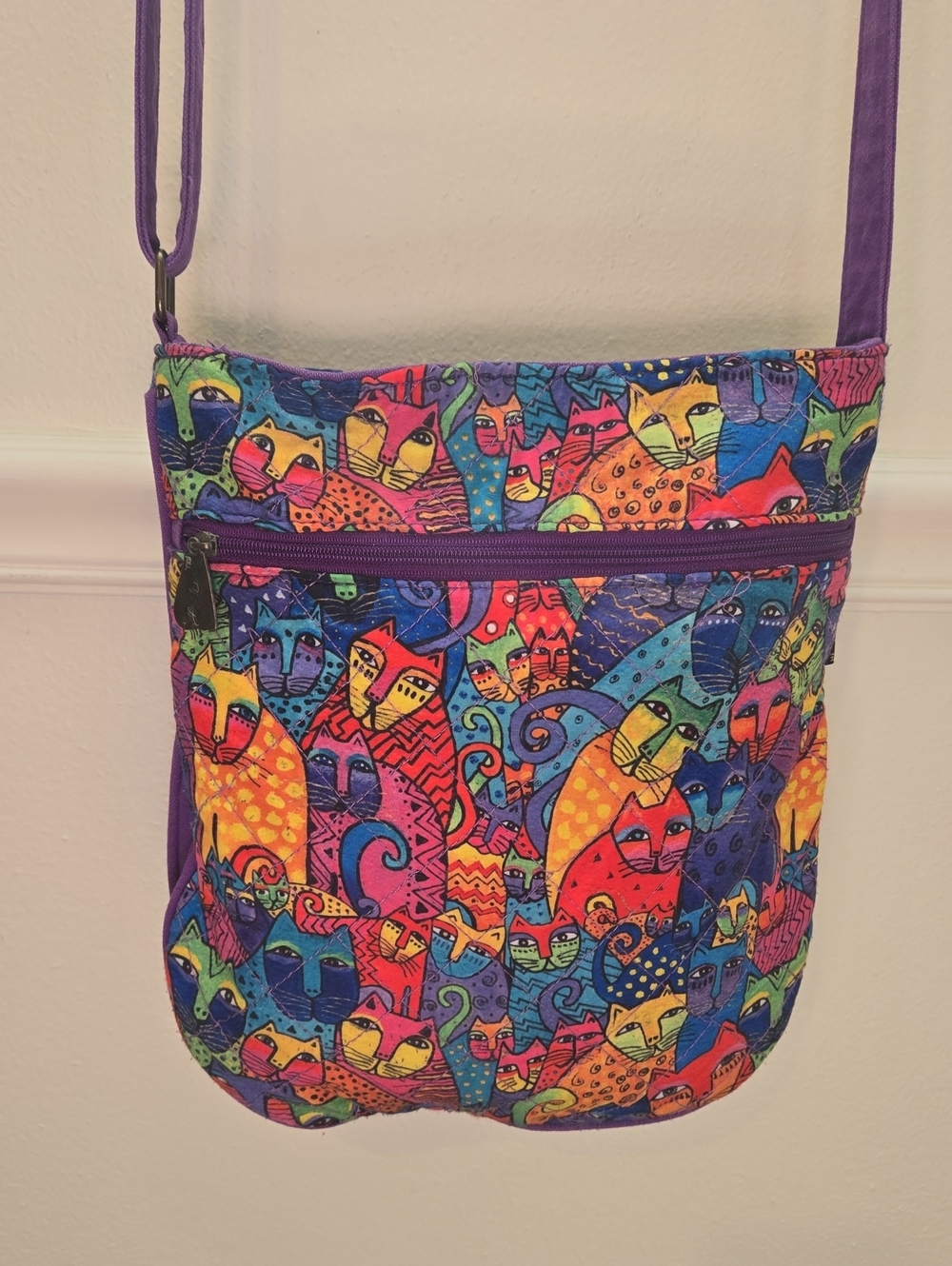 Laurel Burch Purple Multicolor Cat Pattern Crossbody Bag